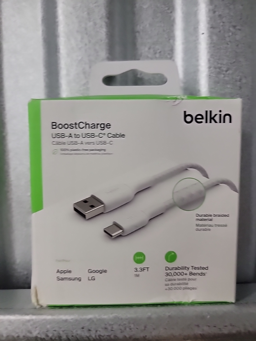 belkin BoostCharge USB-A to USB-C Cable — White with Green Accents